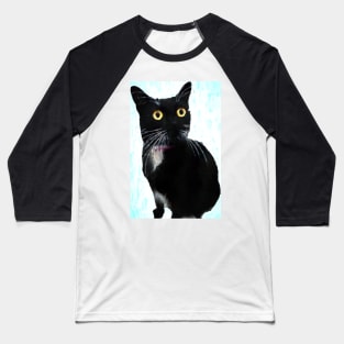 Yellow Eyed Tuxedo Cat Portrait Baseball T-Shirt